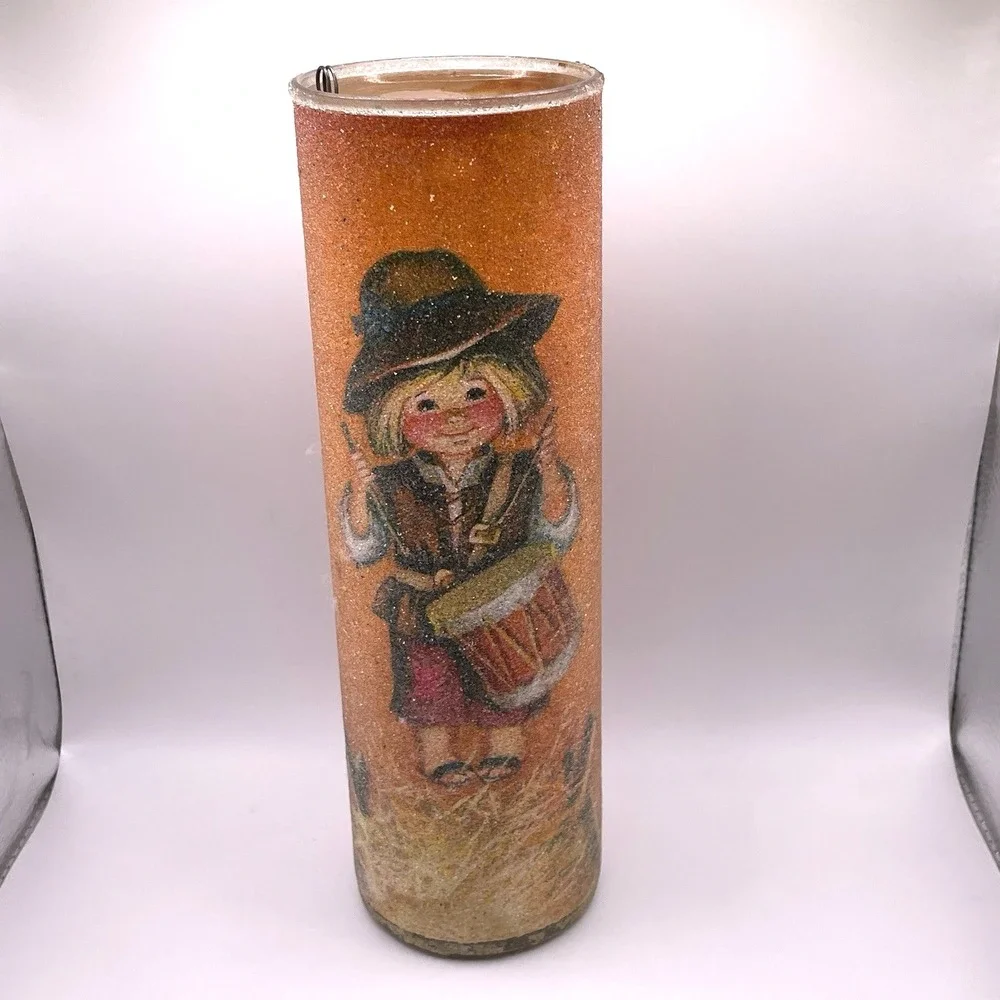 Vintage Tallboy Sugared Frosted Cylinder Candle‎ Christmas Drummer Boy